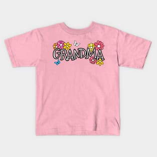 Mothers Day 2022 Grandma Flowers Butterflies Mothering Sunday Kids T-Shirt